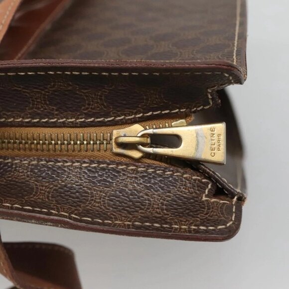 CELINE Macadam Canvas Tote Bag PVC Leather Brown Gold Auth bs25457 - Picture 10 of 16